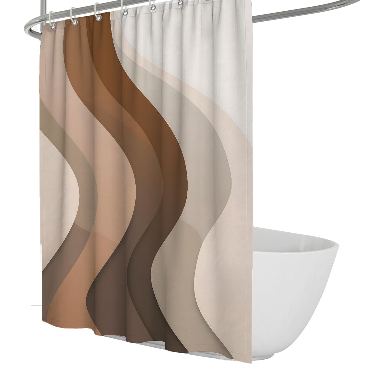 Uiringart Shower Curtains Brown Beige Abstract Wave Stripes W180xl200cm Modern Minimalist Mildew Resistant Waterproof Bath Curtains Bath Decoration With Hook