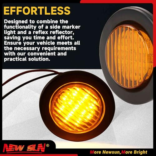 NEW SUN Premium 2.5" Round LED Trailer Lights, 13 LEDs Side Marker Lights, Clearance Lights Kits with Grommet & 2-Pin Plug - Universal for Trucks, Trailers, Rvs, Camper, 2 Pcs Amber 2 Pcs Red by NEW SUN - Image 4
