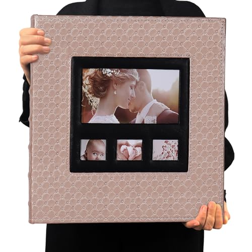 RECUTMS Photo Albums for 4x6 Photos Holds 600 Pockets Bound 5 Per Page Large Capacity Extra High Capacity for Family Wedding Anniversary Baby Vacation Album Button Grain Leather Book (Light Champagne)