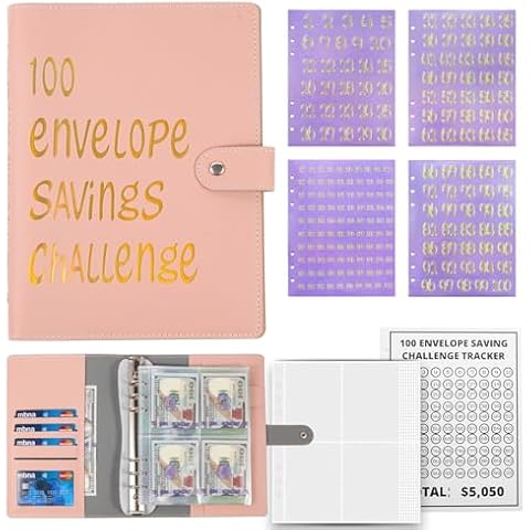 100 Envelopes Challenge Binder,A5 Money Saving Budget Binder with Cash Envelopes- Money Saving Binder Savings Challenges Book to Save $5,050 Budget Planner for Budgeting Planner Saving Money Cover