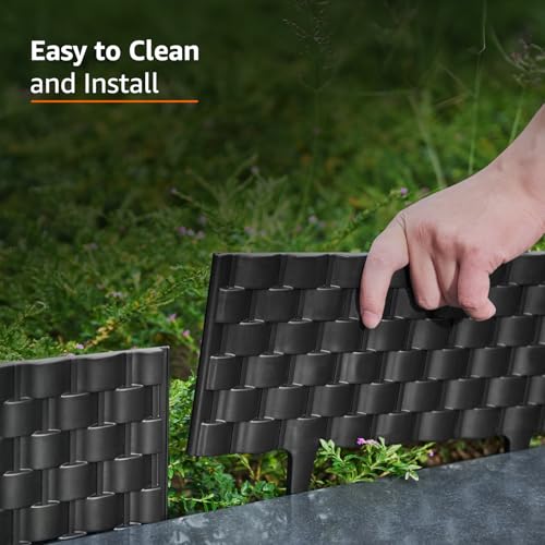 Image of Amazon Basics Garden Edge | Weather-Resistant Plastic Lawn Border with Black Picket Design | Easy Installation for Garden & Pathway Edging