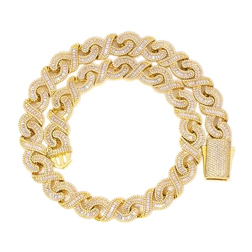 Lulu Mel Iced Out 15mm Geometric Zircon Cuban Link Chain For Women Men, Hip Hop 14K Gold Plated Bling Mens Heavy Miami Cuban Link Rapper Chains