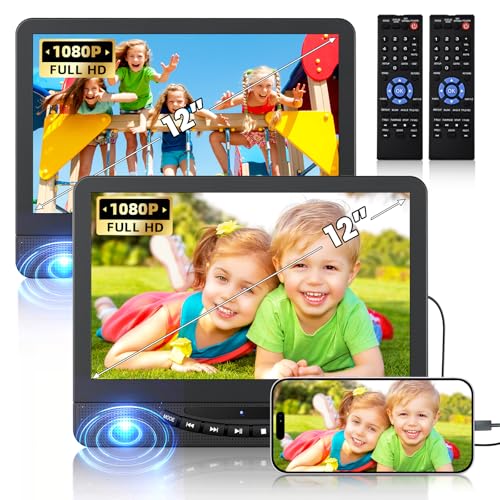 FELEMAN Dual Portable DVD Player for Car, 12.5' Full HD 1080P Car DVD Player Dual Screens, Headrest DVD Player HDMI Input/AV Output, USB/DVD Playback, Last Memory Function