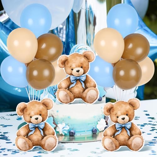 Image of 4 Sets Balloon Stand Kit for Table Bear Baby Shower Tables Centerpieces with Balloon Boy Baby Shower Decorations for Bear Theme Gender Reveal Birthday Party Table Decorations Supplies