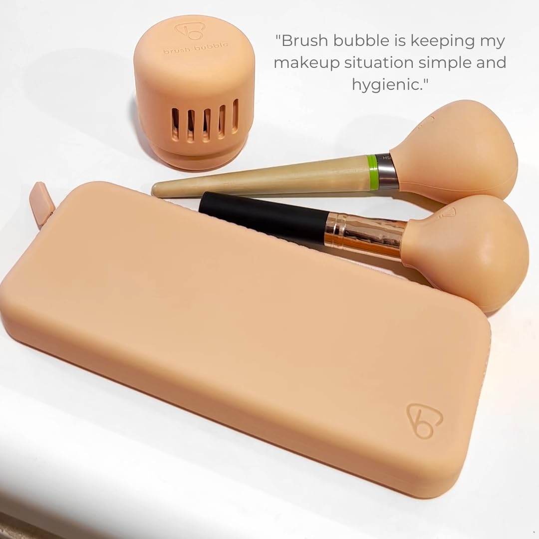 brush bubble large silicone makeup brush holder travel case- A storage & makeup bag organizer for brush sets & makeup tools to protect make up accessories & bag, Peach Tan (9 * 3.15 * 1.2")