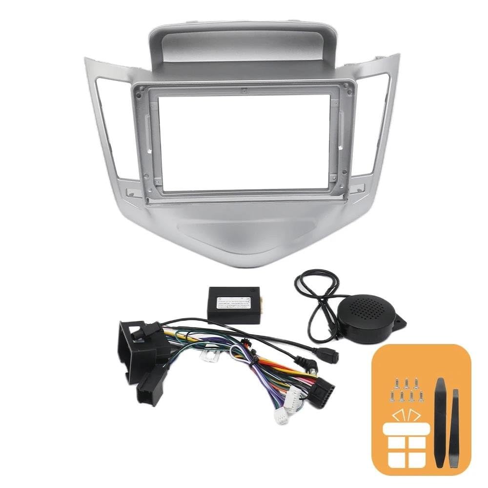 Générique Cadre de façade d'autoradio Cadre Voiture 9 Pouces pour Chevy pour Cruze 09–12 2din Adaptateur Fascia Boîte Canbus Kit Panneau Montage Radio Android Panneau D’autoradio | Silver Frame Set