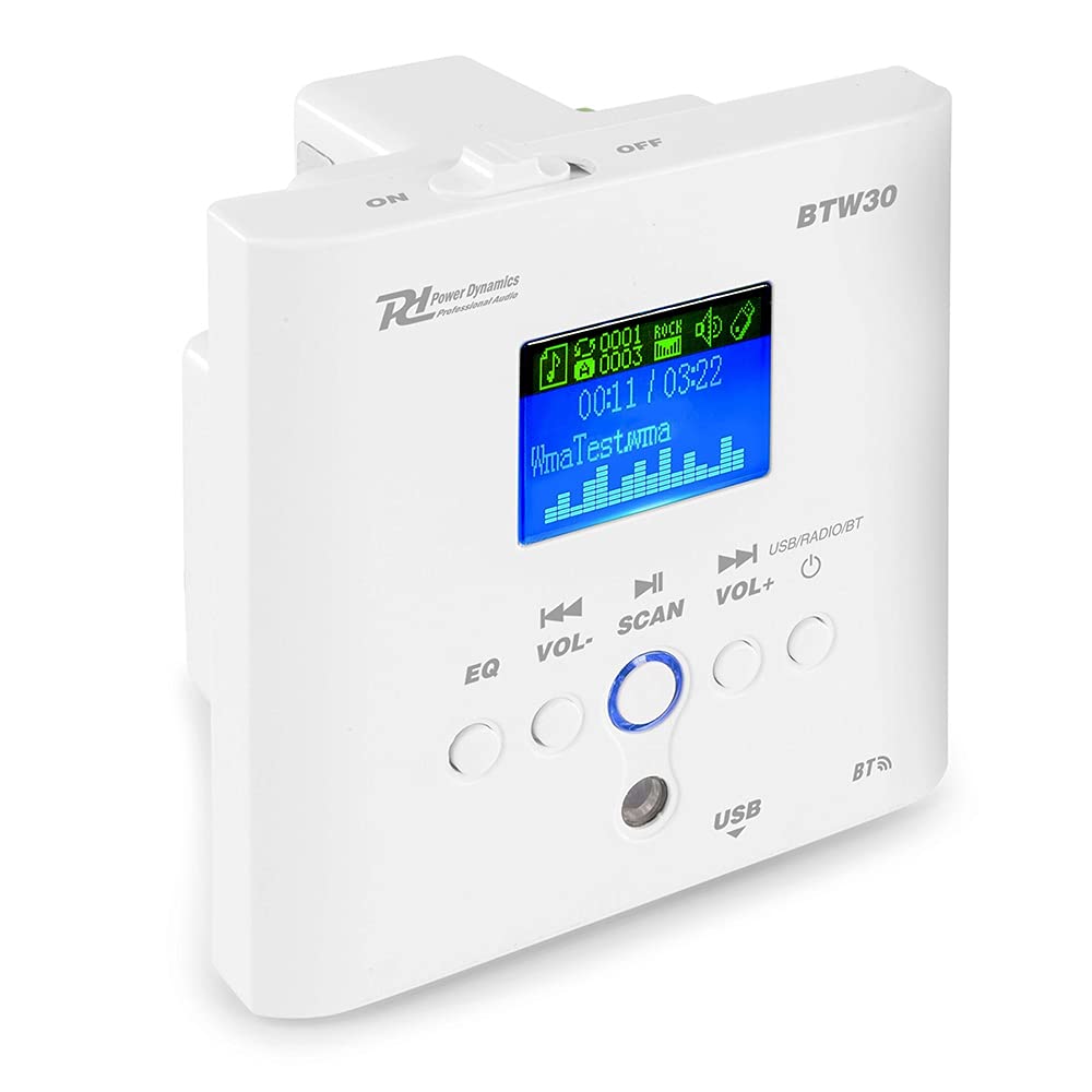 Power Dynamics BTW30SET Wand-Audiosystem mit Zwei Deckenlautsprechern 15 W Weiß FM-Tuner USB-Port Verstärker Klasse D