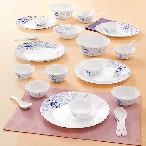 Image of Larah by Borosil 27pc Opalware Dinner Set | for Family of 6 | Microwave & Dishwasher Safe | Bone-Ash Free | Crockery Set for Dining & Gifting | Plates & Bowls (Blue EVE)
