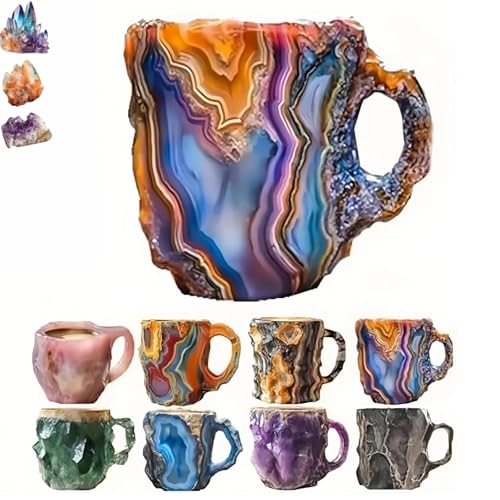 romoty Mineral Crystal Coffee Mugs, Handmade Crystal Coffee Mugs with Handle，Big Coffee Mug Gifts For Best Friend，New Elegant Multi Colored (G)