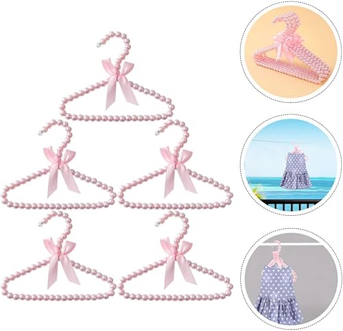 Miniatura 9 de 5 piezas de perlas rosadas pequeñas perchas de ropa con perlas de imitación con lazo de cinta para mascotas, perros, gatos, ropa de bebé,
