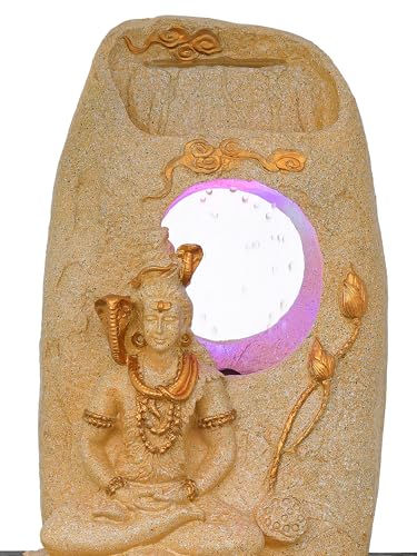 Image of CHRONIKLE Sand Polyresin Tabletop Lord Shiv Indoor Water Fountain for Home Decor with LED, Speed Control Pump (Size: 37 x 28 x 56 CM | Weight: 2900Gram)