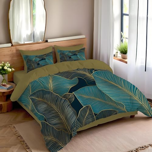 Parure housse de couette hypoallergénique bleu-vert en microfibre douce - 3