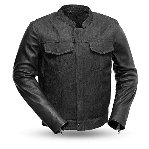 First MFG Co - Cutlass - Men s Motorcycle Denim Leather Jacket| Leather Jacket for Men. (l)