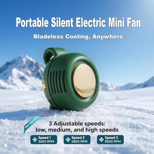 Image of Portable Bladeless Mini Clip Fan, 360 Rotation,Waist Clips Whirlwind Fans, USB Rechargeable Personal Fan for Travel, Office, Outdoor Use, Green