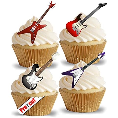 PRE-Cut Electric Guitar Edible Rice/Wafer Paper Cupcake Cake Dessert Toppers Party Birthday Wedding Metal Rock Music Decorations Cover