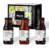 WAJOS Barbecue Geschenkset | 3 BBQ Saucen je 245ml | Geschenke für Männer, zum Vatertag oder Geburtstag | Grillsaucen | Mitbringsel zur Grillparty