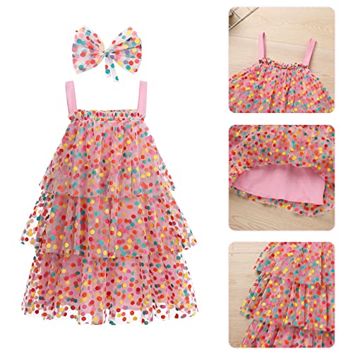Toddler Baby Birthday Cake Smash Outfits Kids Easter Tea Party Tulle Tutu Dress Wedding Flower Girl Dress First Birthday Baby Baptism Summer Dress Floral Tulle Skirt Colorful Dot (2Pcs) 9-12 Months #TOP1