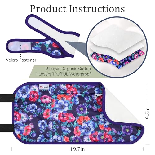 Image of Reusable Castor Oil Pack Wrap for Liver Detox, Castor Oil Wrap for Stomach Less Mess, Elastic Strap Bamboo Cotton Machine Washable Anti Oil Leak 2pcs, Red Flower