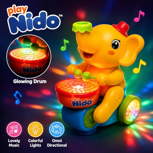 Image of Musical Elephant Toy for Kids with Lights, Drumming Action & Floating Ball | Moving Universal Wheel Toy with Music | Baby Crawling & Toddler Learning Toy for Boys & Girls 1+ Years