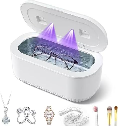 ZYREX Ultrasonic Jewelry Cleaner 48Khz, 30W ultrasonic Retainer Cleaner Machine with 2 UV Lights & Dual Brush Ports, 3 Modes with Digital Timer, 12OZ Dental pod for Eyeglasses, Rings, Retainer