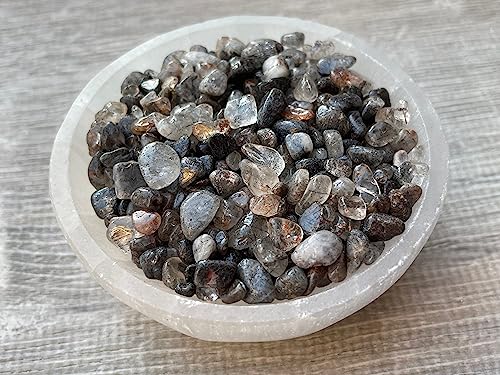 Image of GAF TREASURES 2 oz Lot Natural Black Rutilated Quartz Semi Tumbled Gemstone Chips, Crushed Mini Crystals, Undrilled Crystal Chips (Black Rutilated Quartz)