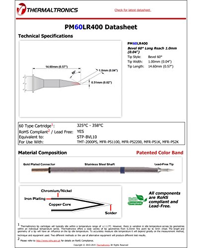 Image of Thermaltronics PM60LR400 Bevel 60deg Long Reach 1.0mm (0.04in) interchangeable for Metcal STP-BVL10