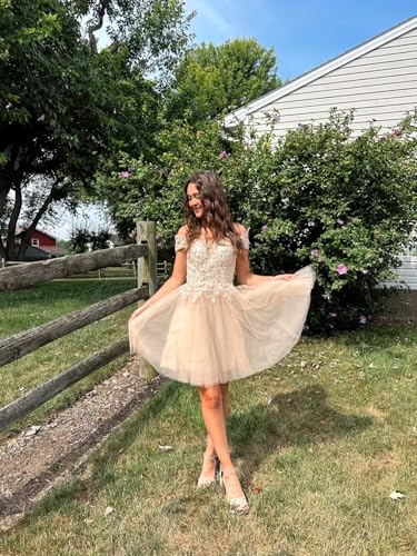 Sparkly Lace Applique Homecoming Dresses Cold Shoulder Tulle Short Beaded Prom Cocktail Party Gowns4
