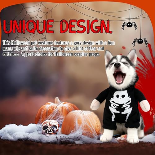 Halloween Kostüme für Im Dunkeln leuchtendes Skelettkostüm, SilverChry Hundekostüm Halloween, für Haustier Cosplay Party, Haustier Cosplay Party Anzug (M, Skeleton)