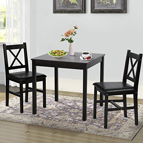 Dining Table Set for Small Space, 3 Peices Wood Kitchen Dinette Table with 2 Chairs, Modern Counter Height Dining Room Table for Kitchen,Dining Room, Restaurant, Dark Brown