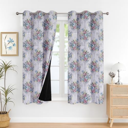Image of Cloth Fusion Printed 100% Blackout Window Curtains 5 Feet Long Set of 2, Room Darkening Parda with Stainless Steel Grommets for Home Decor (5x4.5 Feet, Ivory Bouquet)