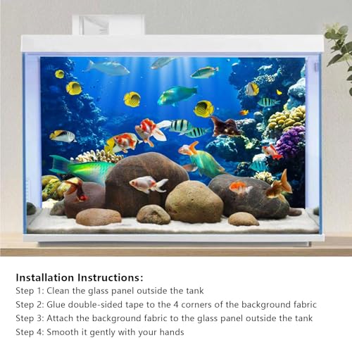 Image of YongFoto Ocean Theme Fish Tank Background 30x12 inch Coral Seaweed Reef Rock Seafloor Tropical Fish Underwater Sea World Polyester Backdrop Reptile Habitat Terrarium Aquarium Background