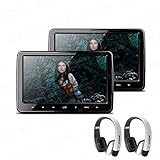XTRONS 2x 10.1 Inch Twins HD Digital Touch Button Car Headrest DVD Player Ultra-thin Detachable New Version IR Headphones Included