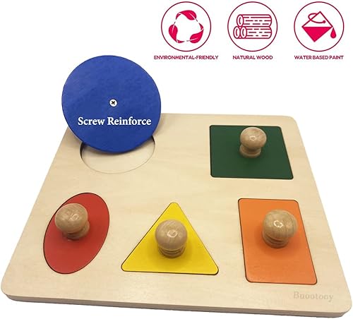 Miniatura 2 de Montessori - Rompecabezas de madera de múltiples formas para bebé pequeño, primera clavija de madera jumbo educativo básico (5 formas geométricas)
