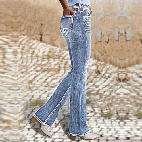 Bootcut Jeans for Women Stretchy Mid Rise Boyfriend Straight Leg Jeans Distressed Slim Fit Flare Denim Pants3