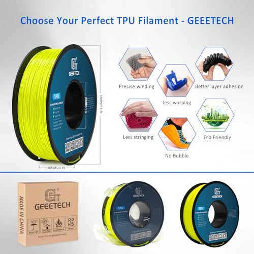 Image of Geeetech TPU Filament 1.75mm, Shore 95A Flexible 3D Printer Filament with High Elasticity, 1KG (2.2lbs) Spool, Dimensional Accuracy ±0.03mm, Fits Most FDM Printers (Yellow)
