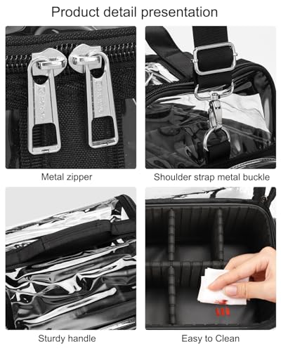 Image of TANTO Makeup Brush Case Stand-up Makeup Cup Makeup Brush Holder Travel Professional Cosmetic Bag Artist Storage Bag Large Makeup Bag with Adjustable Divide, A3-Black-Clear Style, XX-Large, Makeup