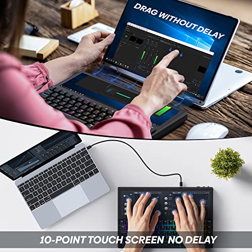 Kwumsy Ficihp Portable Monitor Split Screen Keyboard Mechanical Multifunctional With Built-In 12.6'' Touchscreen Usb Expansion Compact 71 Keys Rgb Led Backlit N-Key For Windows Mac Android (K2)