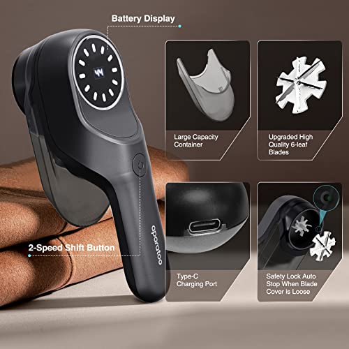 Aparatoo Fusselrasierer Elektrisch, Tragbarer Elektrischer Fusselentferner USB Wiederaufladbar mit LED-Digitalanzeige, 2 Geschwindigkeiten Entfernen für Kleidung, Pullover, Sofa, AP-1, Black829 - Image 4