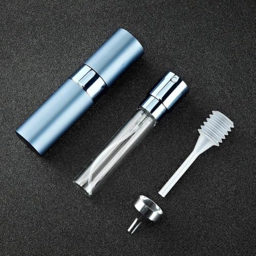 Image of 10ML Mini Perfume Atomizer Spray Bottle, Empty Refillable Glass Travel Cologne Sprayer for Men & Women with Refill Tools (Blue /Golden /Silver)