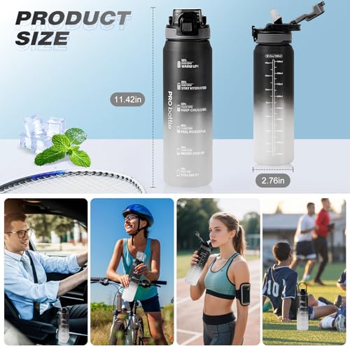 Sports 1L Water Bottle with Straw,Plastic Drinks Bottle,1 Litre Water Bottles with Time Markings,Waterbottle Leak Proof-Bpa-Free for Gym,School, Office,Travel (Black-White) - Image 6