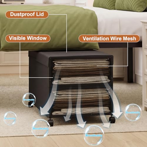 Image of Fokyfok 2Pack Under Bed Storage Containers,16 inch Height,31 inch Long | Under Bed Shoe Storage,Underbed Storage with Wheels,Large Rolling under bed Clothes Storage Drawers,Lid,Dorm Tall,Black