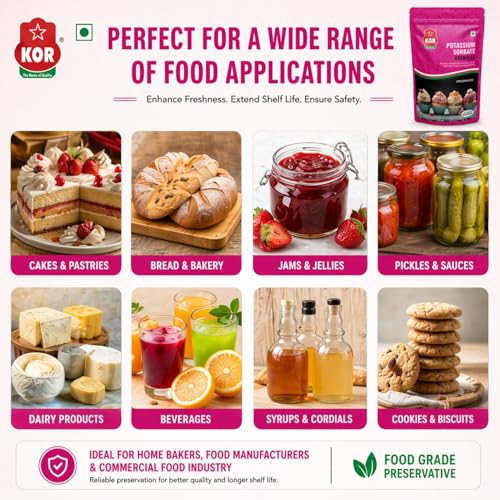 Image of KOR Premium Potassium Sorbate Granules - 400g (Pack of 1) | Food Preservative for Home Canning, Baking & Beverage Production