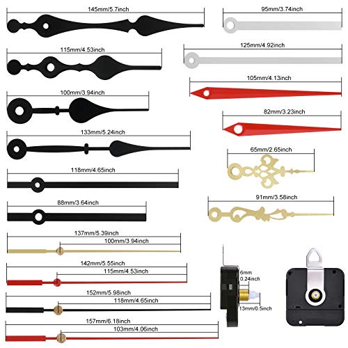 4 Pieces Quartz Diy Wall Clock Movement Mechanism Battery Operated Clock Motor Kit With 6 Sets Of Hands (0.5 Inch/ 13 Mm, Red, White, Black, Gold) #TOP1