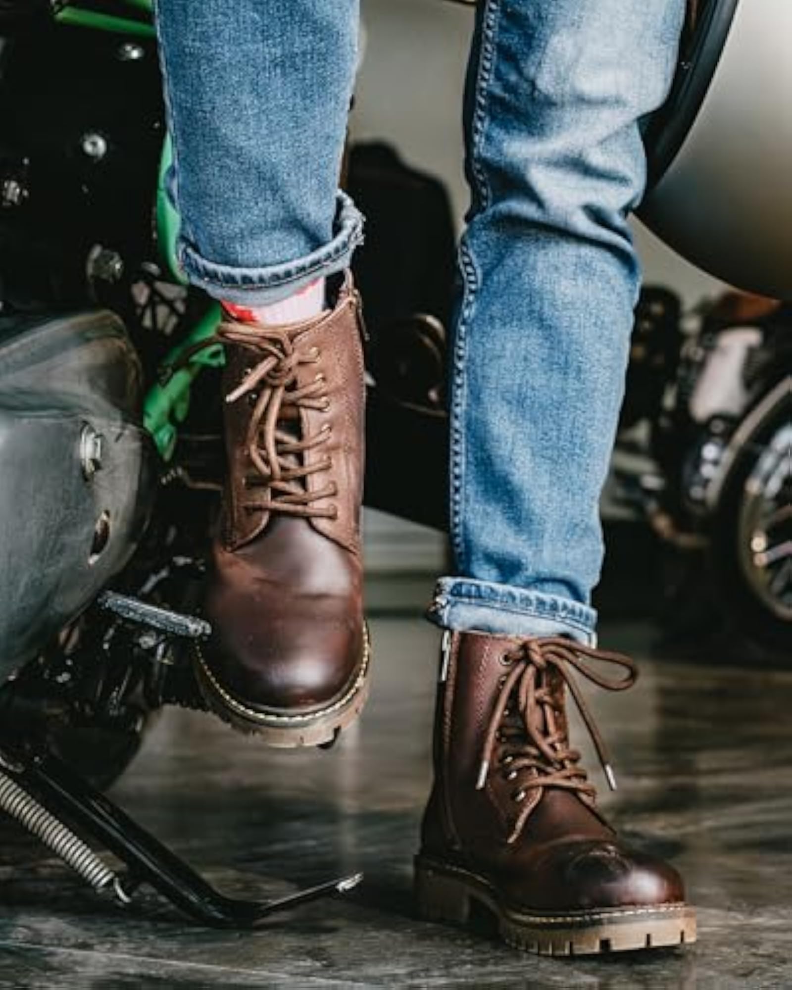Leather Motorcycle Riding Boots - Hellcat 3 Point Protection Ankle, Toe & Heal Protectors