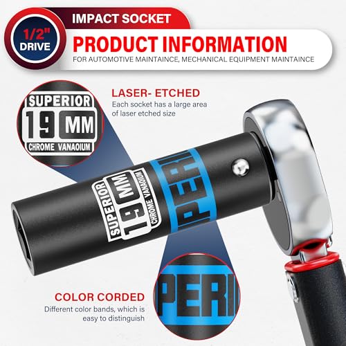 Image of 1 /2 inch Drive Impact Socket, 19 mm Deep Socket, Metric, 6 Point, CR-V, for Automotive Maintaince, Mechanical Equipment Maintaince