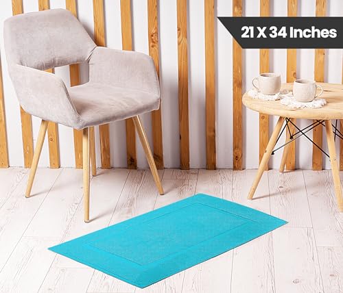 Utopia Towels Cotton Banded Rug, Bath Mats, Not a Bathroom Rug, 21 by 34 Inches, 100% Ring Spun Cotton, Highly Absorbent Shower Bathroom Floor Mat, Turquoise, 2 Pack
