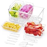 Lifewit Taco Bar Serving Set for Party with 3 Containers(2.5 Cup) & Components, Large Ice Chilled Condiment Caddy Organizer, Garnish Serving Tray Platter for Mimosa Bar Accessories, Fruit, Salad, Food