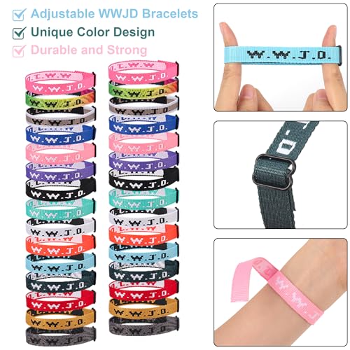30PCS WWJD Bracelet Pack for Women Men, Christian Jesus Wristbands Gifts, W.W.J.D Adjustable Bracelets What Would Jesus Do Bracelet2