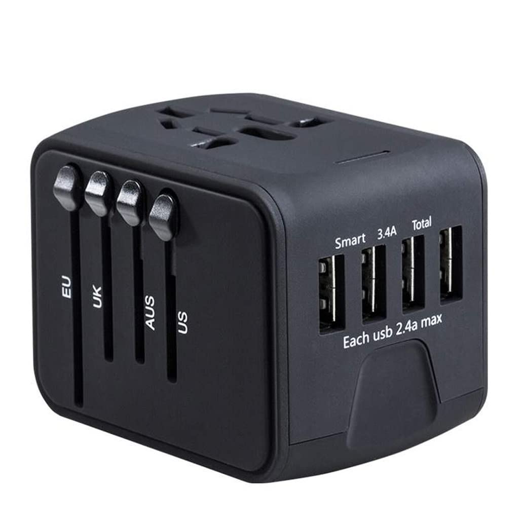 Adaptateur de Prise de Courant 4 Ports USB Adaptateur de Chargeur Mural Adaptateur de convertisseur de Prise Multifonction International Portable de Voyage