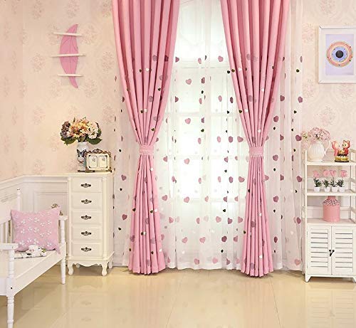 Lactraum Gordijn voor kinderkamer voor meisjes, prinses transparant wit geborduurde roze zwanen kroon voile met universele band 300 x 245 cm